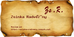 Zsinka Radvány névjegykártya